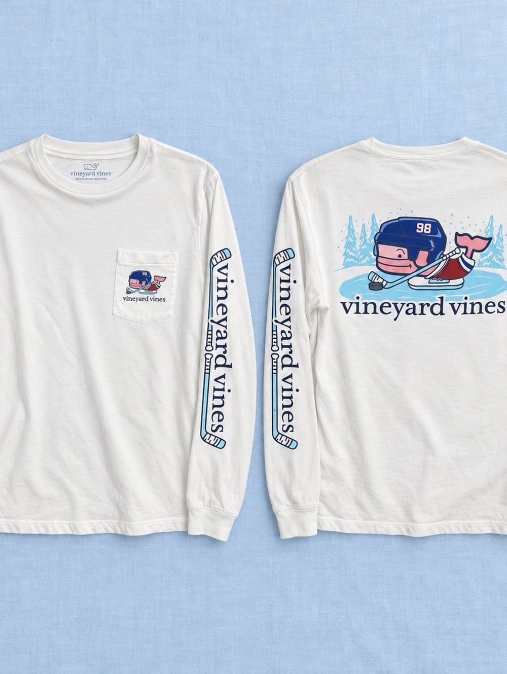 Vineyard Vines Whale Long Sleeve Hockey T-Shirt White Cotton XS